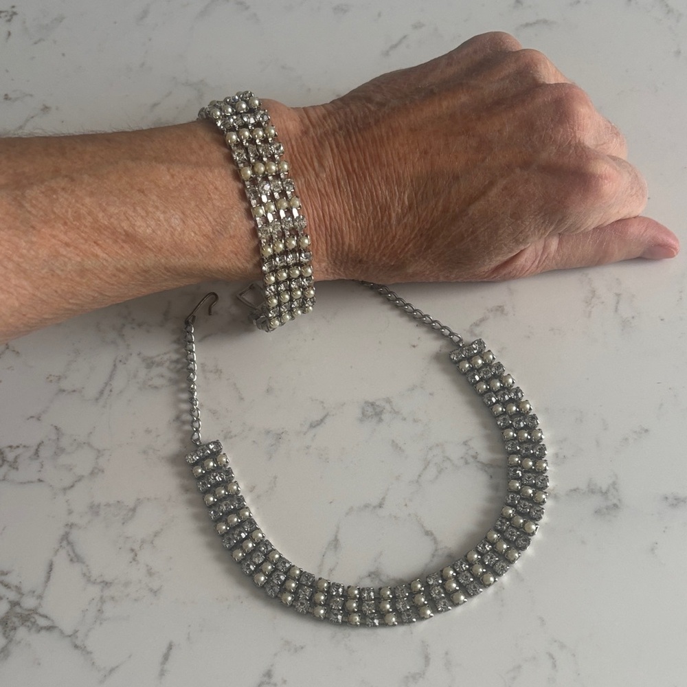 Vintage matching Silver Rhinestone Bracelet and choaker Set